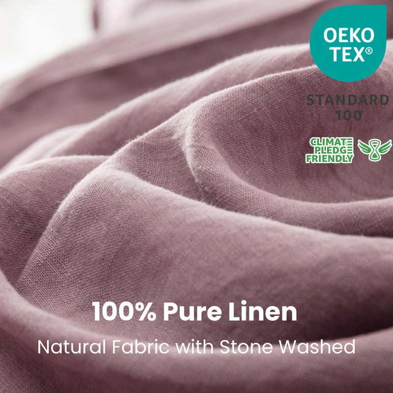 Simple&Opulence 100% Linen Duvet Cover Set 3pcs with Coconut Button Closure Natural French Washed Flax Solid Color Soft Breathable Farmhouse Bedding - Purple, King Size - Image 2